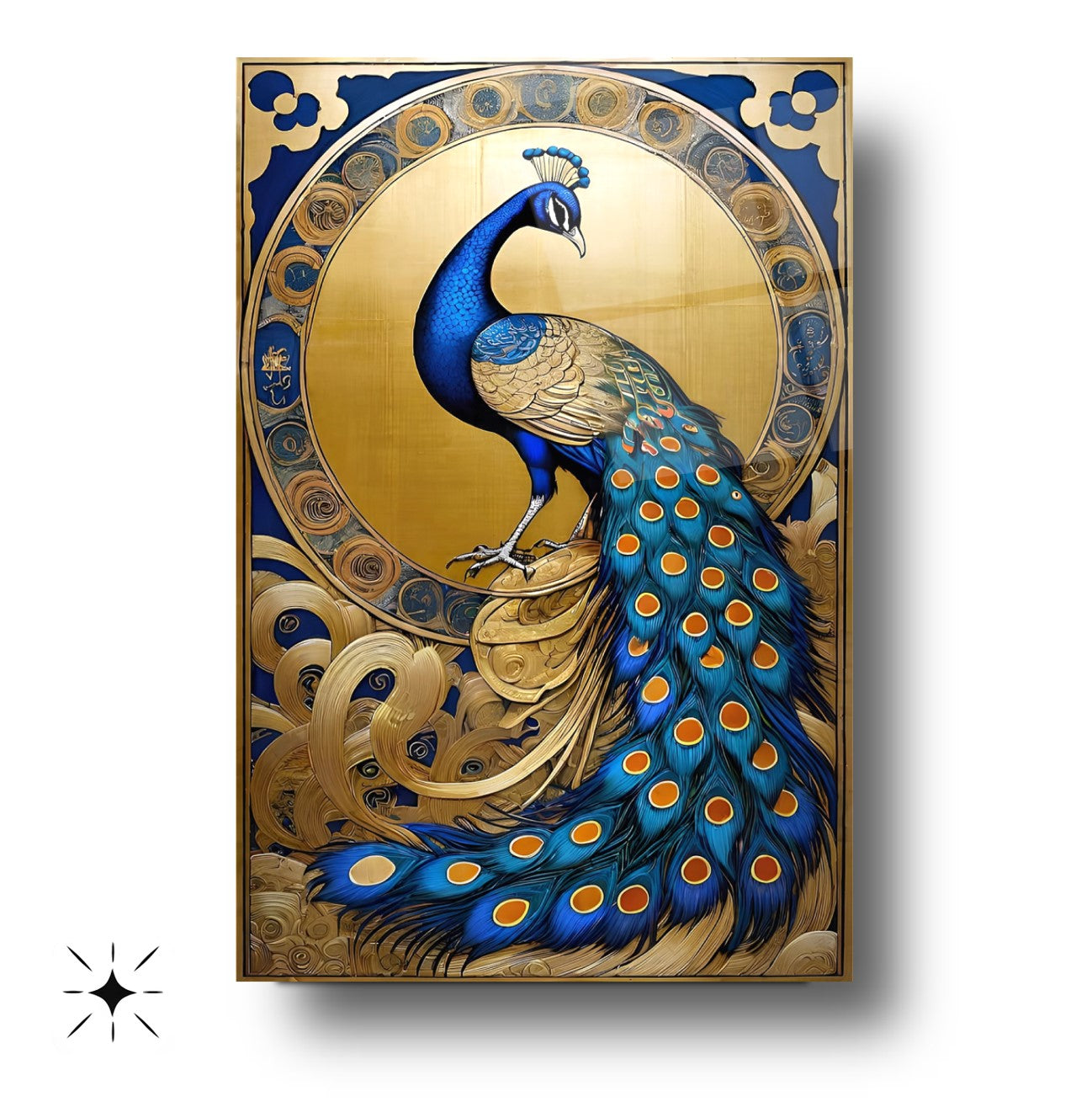 Mavi Gold Tavus Kuşu Cam Tablo