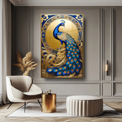 Mavi Gold Tavus Kuşu Cam Tablo