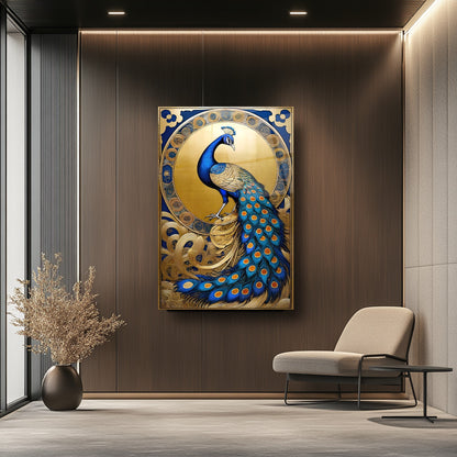 Mavi Gold Tavus Kuşu Cam Tablo