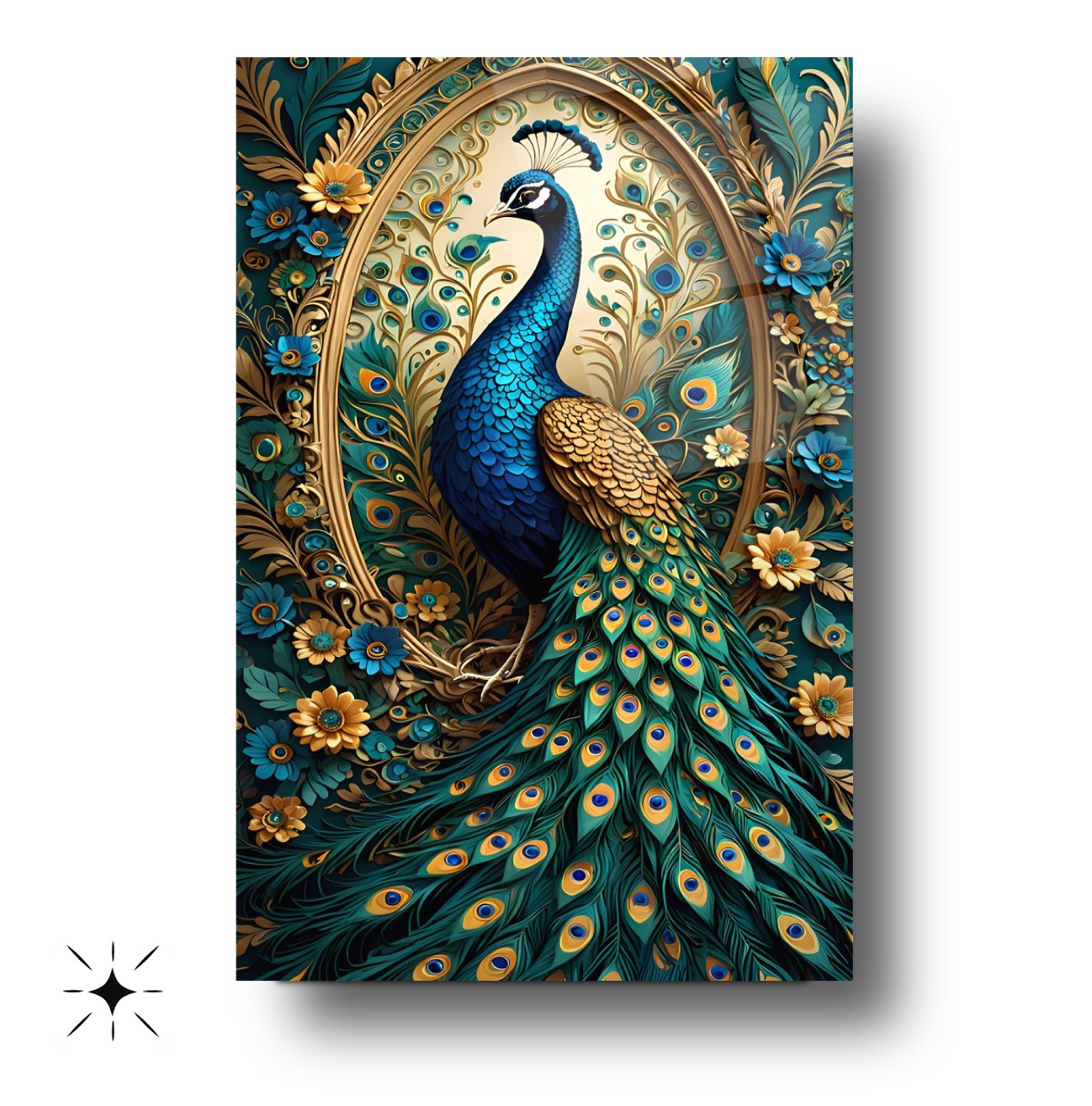 Yeşil Gold Tavus Kuşu Cam Tablo