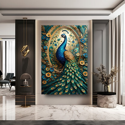 Yeşil Gold Tavus Kuşu Cam Tablo