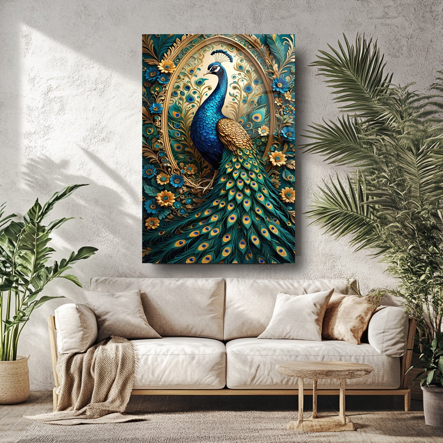 Yeşil Gold Tavus Kuşu Cam Tablo