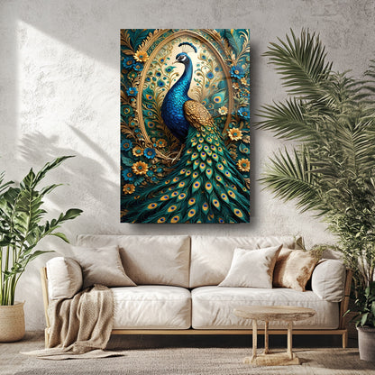 Yeşil Gold Tavus Kuşu Cam Tablo