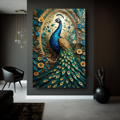 Yeşil Gold Tavus Kuşu Cam Tablo