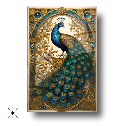 Gold Detaylı Yeşil Tavus Kuşu Cam Tablo