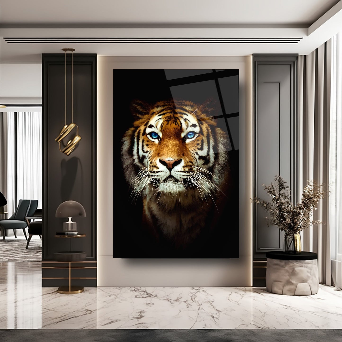 Mavi Gözlü Kaplan Cam Tablo