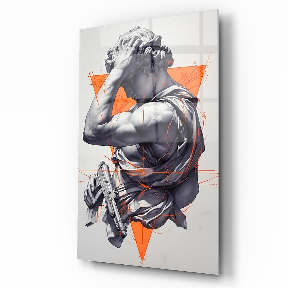 Turuncu Detaylı Heykel Cam Tablo