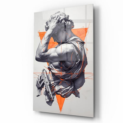 Turuncu Detaylı Heykel Cam Tablo