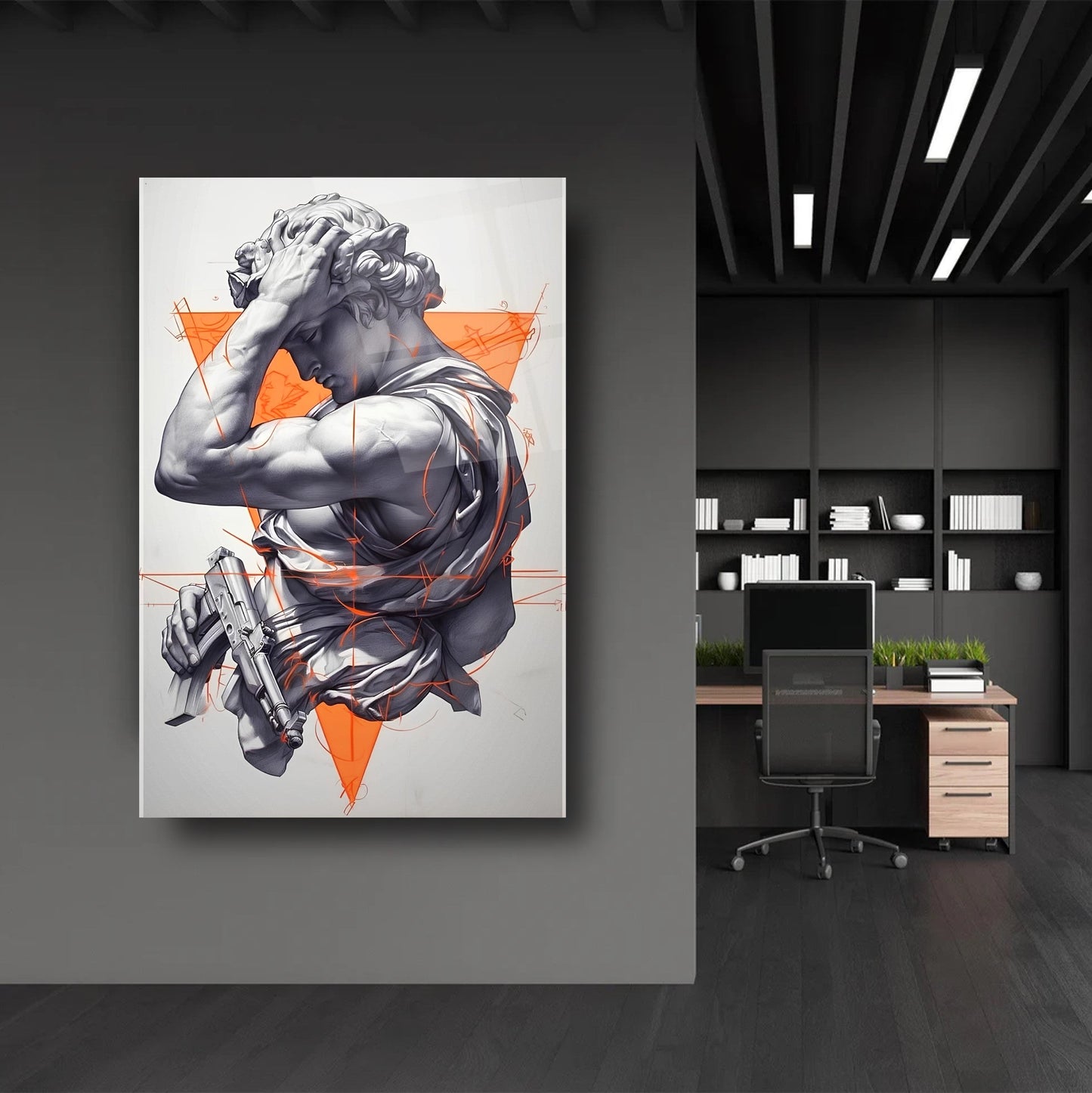 Turuncu Detaylı Heykel Cam Tablo