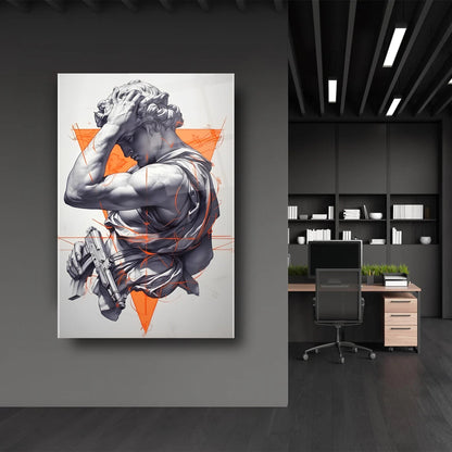 Turuncu Detaylı Heykel Cam Tablo