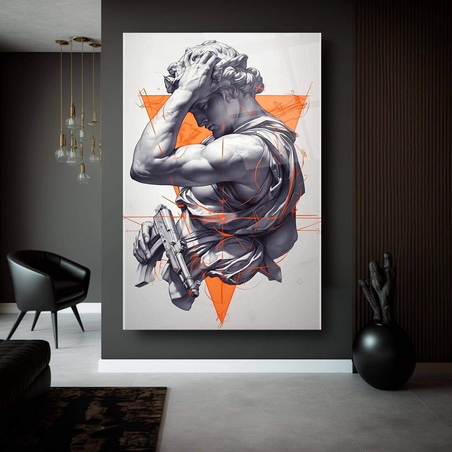 Turuncu Detaylı Heykel Cam Tablo