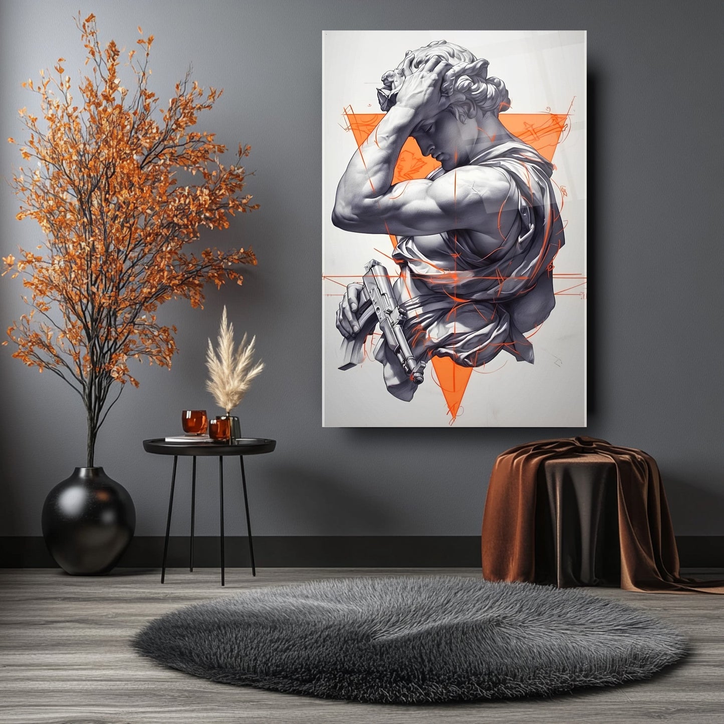 Turuncu Detaylı Heykel Cam Tablo