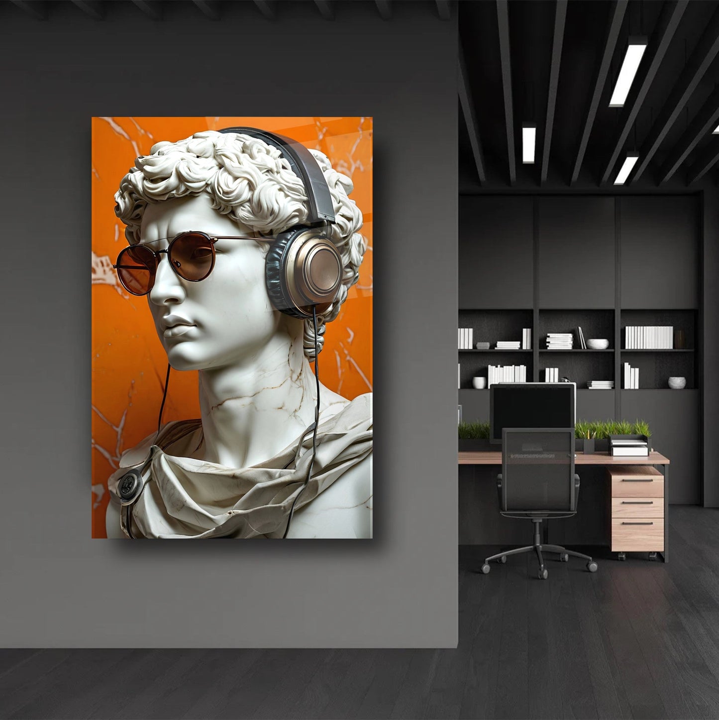 Müzik Dinleyen Heykel Cam Tablo