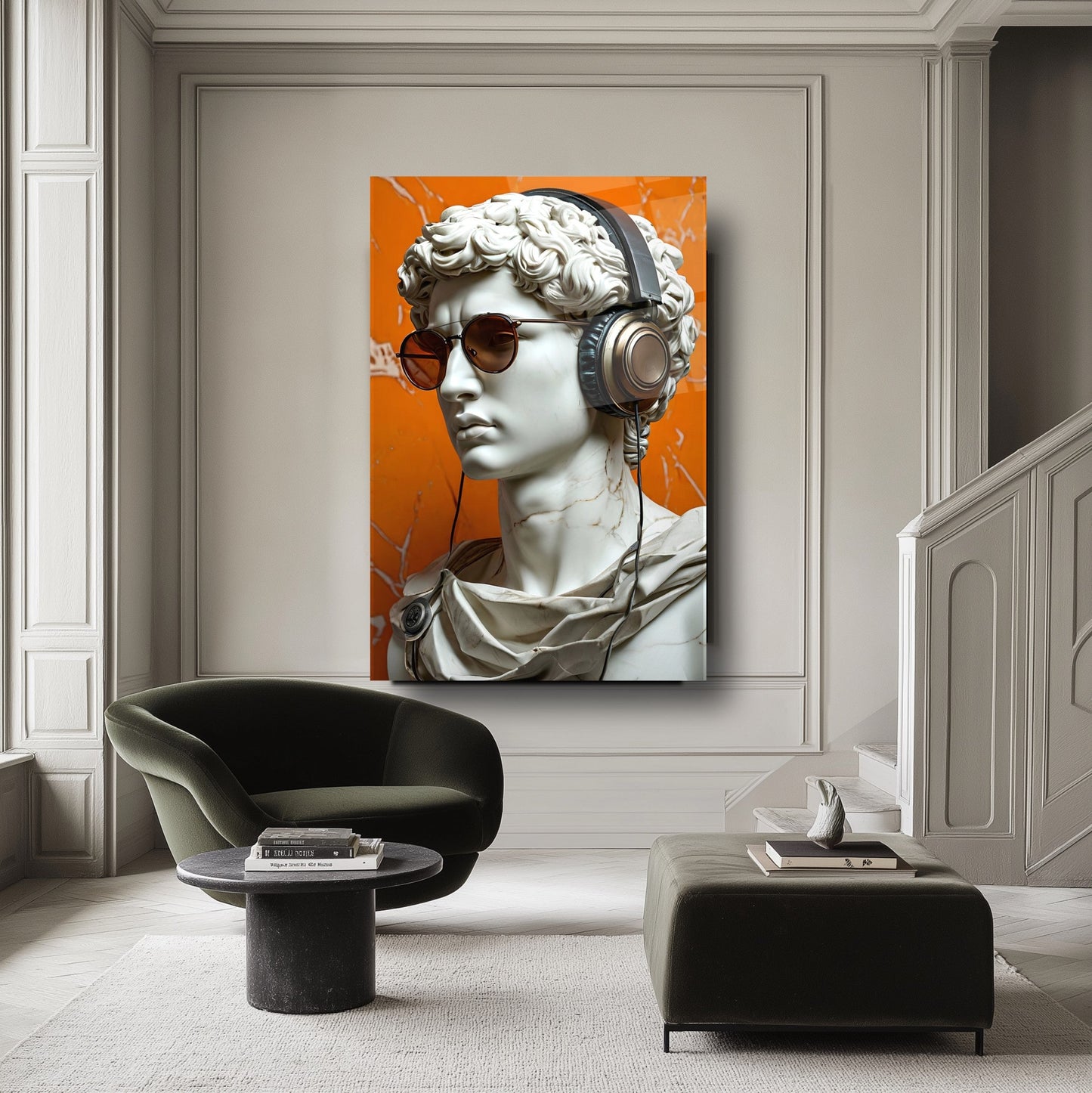 Müzik Dinleyen Heykel Cam Tablo