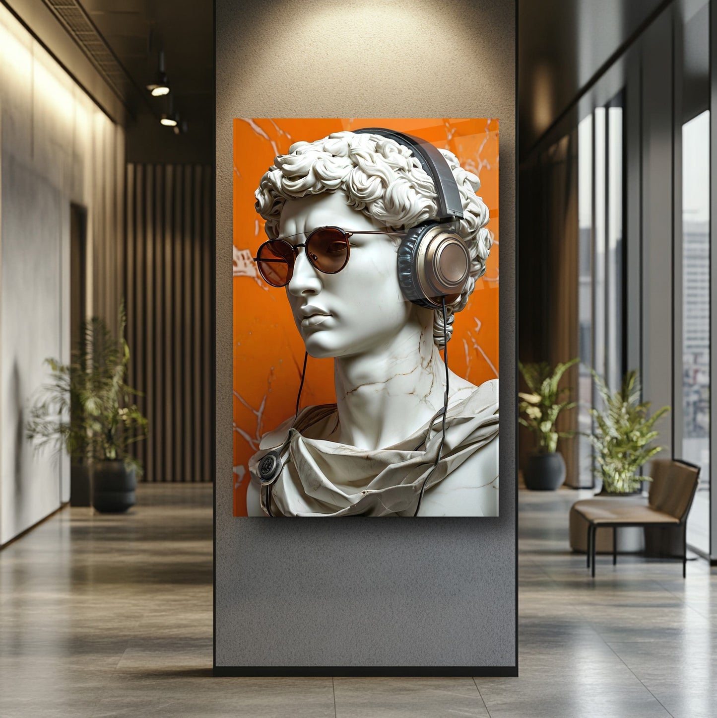 Müzik Dinleyen Heykel Cam Tablo