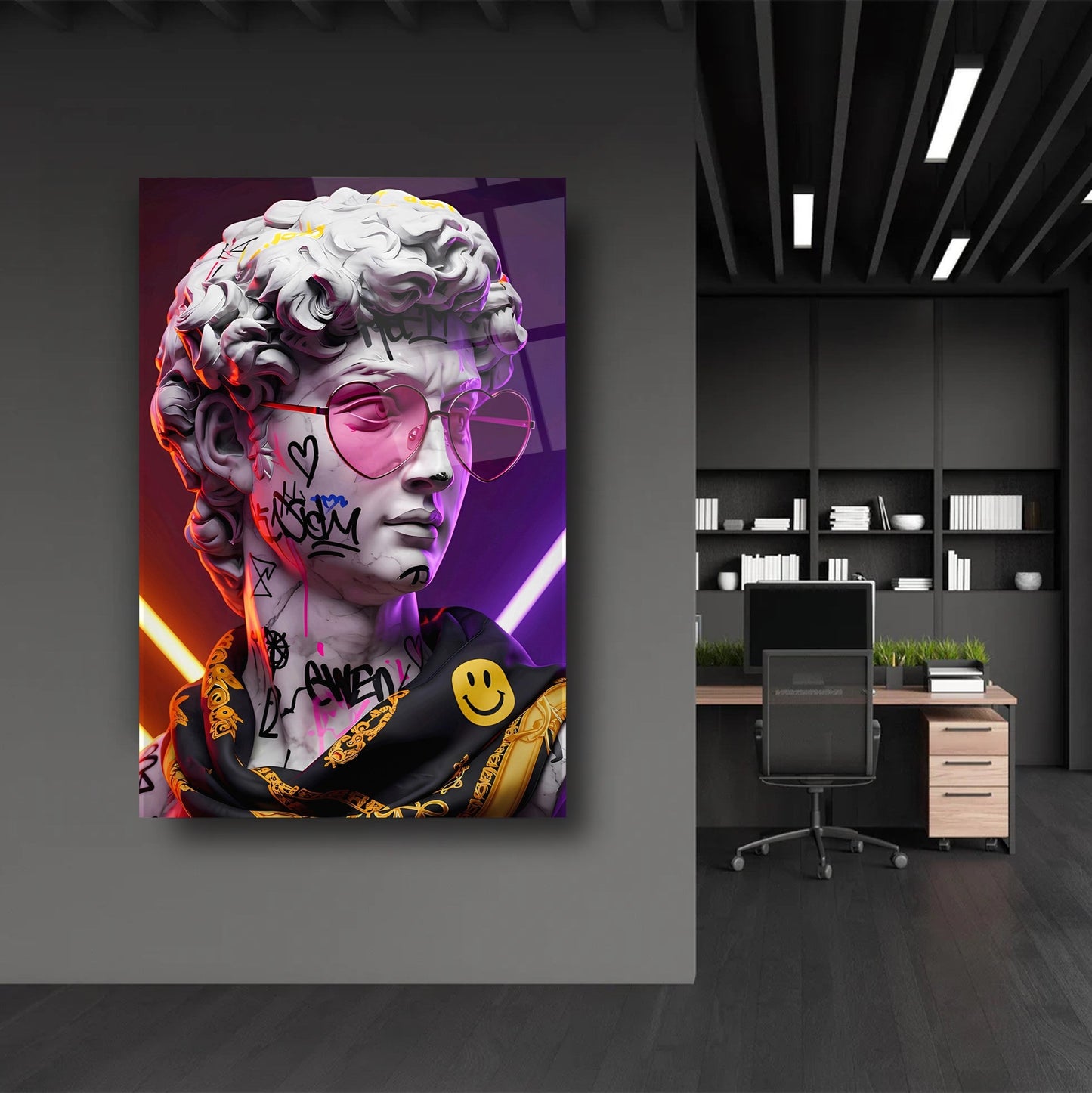 Neon Renkli Heykel Cam Tablo