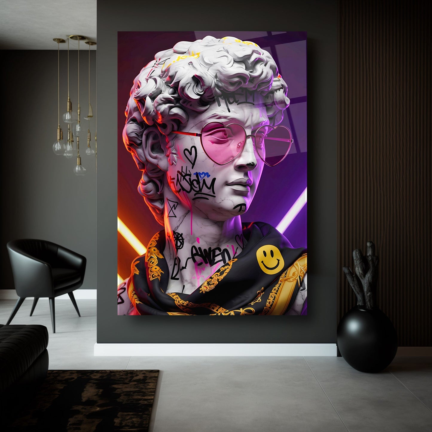 Neon Renkli Heykel Cam Tablo