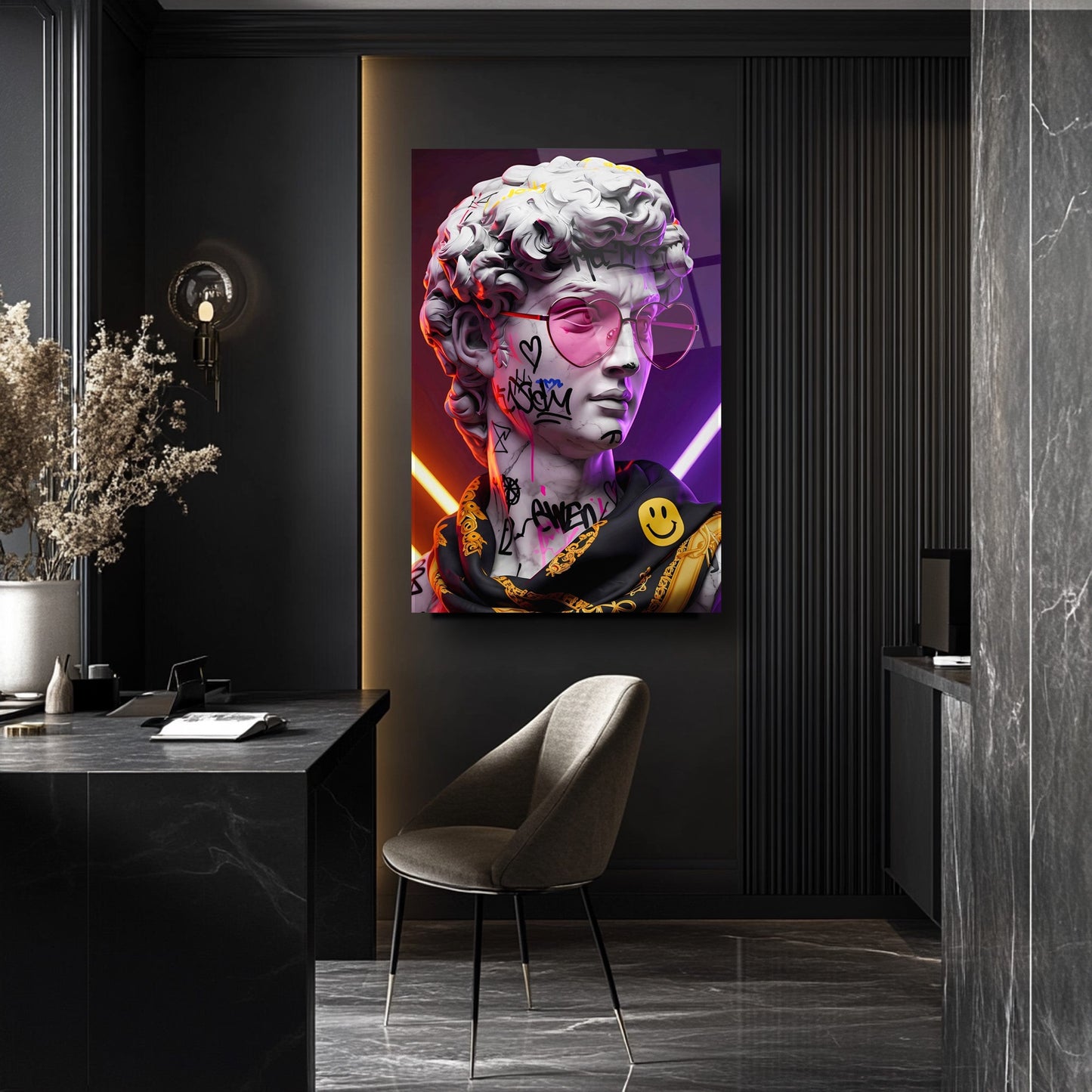 Neon Renkli Heykel Cam Tablo