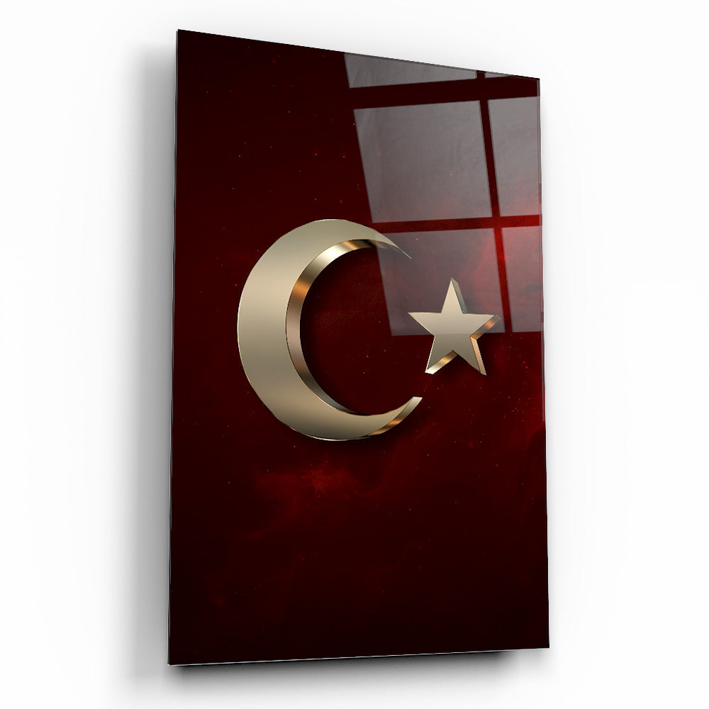 Gold Detaylı Bayrak Cam Tablo