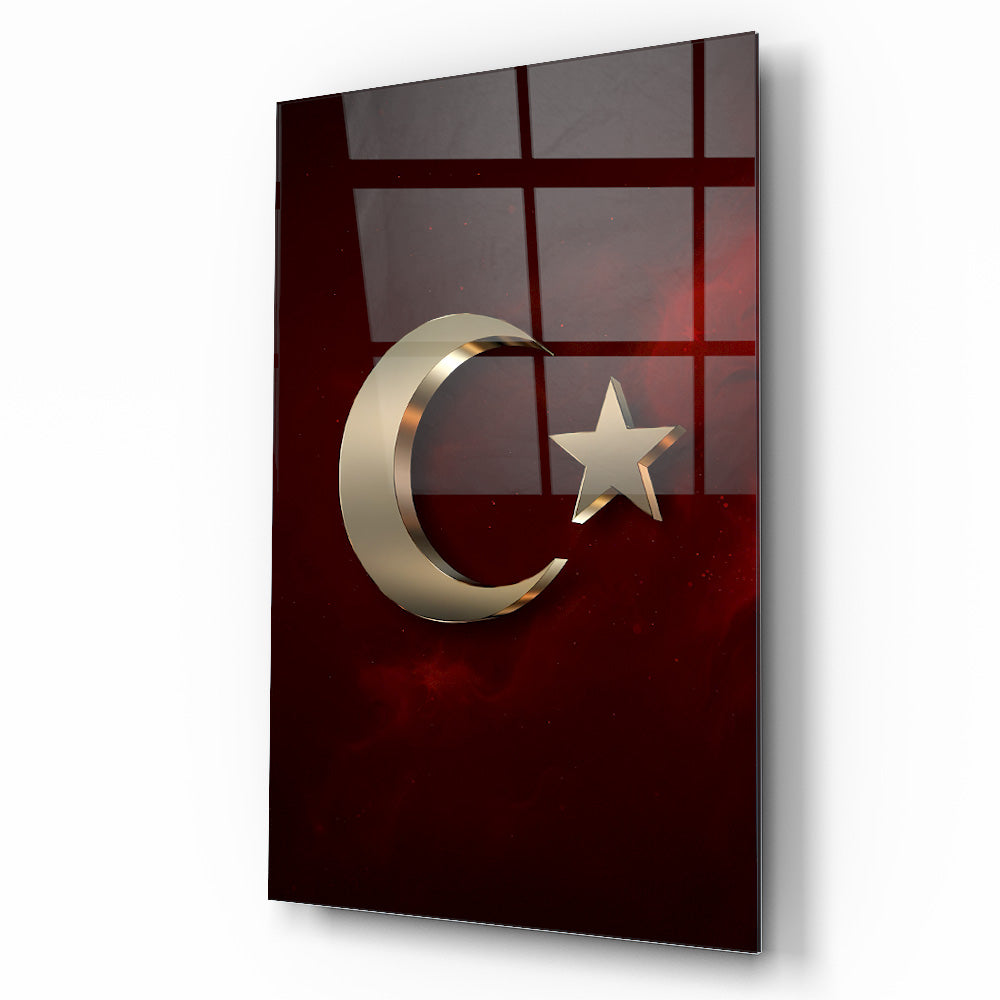 Gold Detaylı Bayrak Cam Tablo