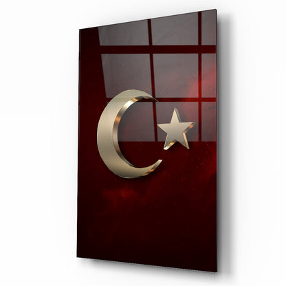 Gold Detaylı Bayrak Cam Tablo