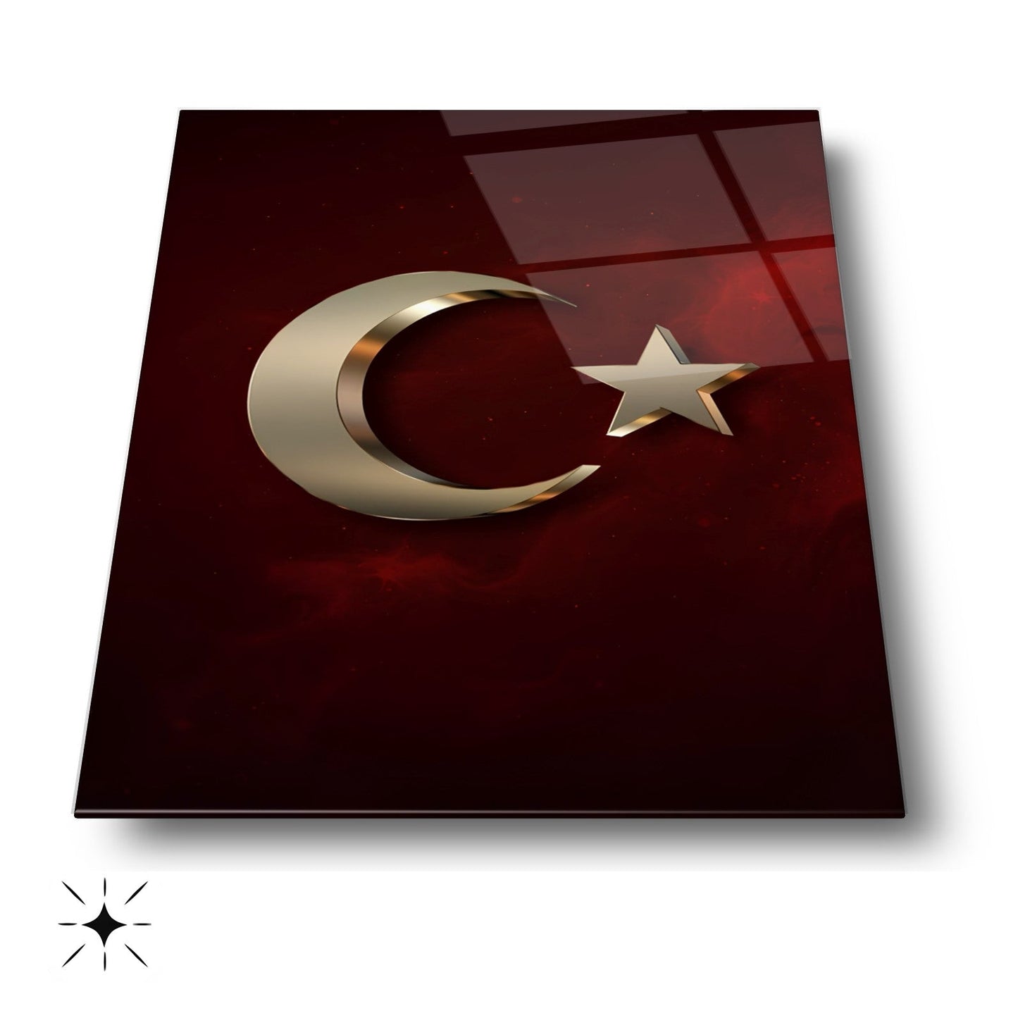 Gold Detaylı Bayrak Cam Tablo