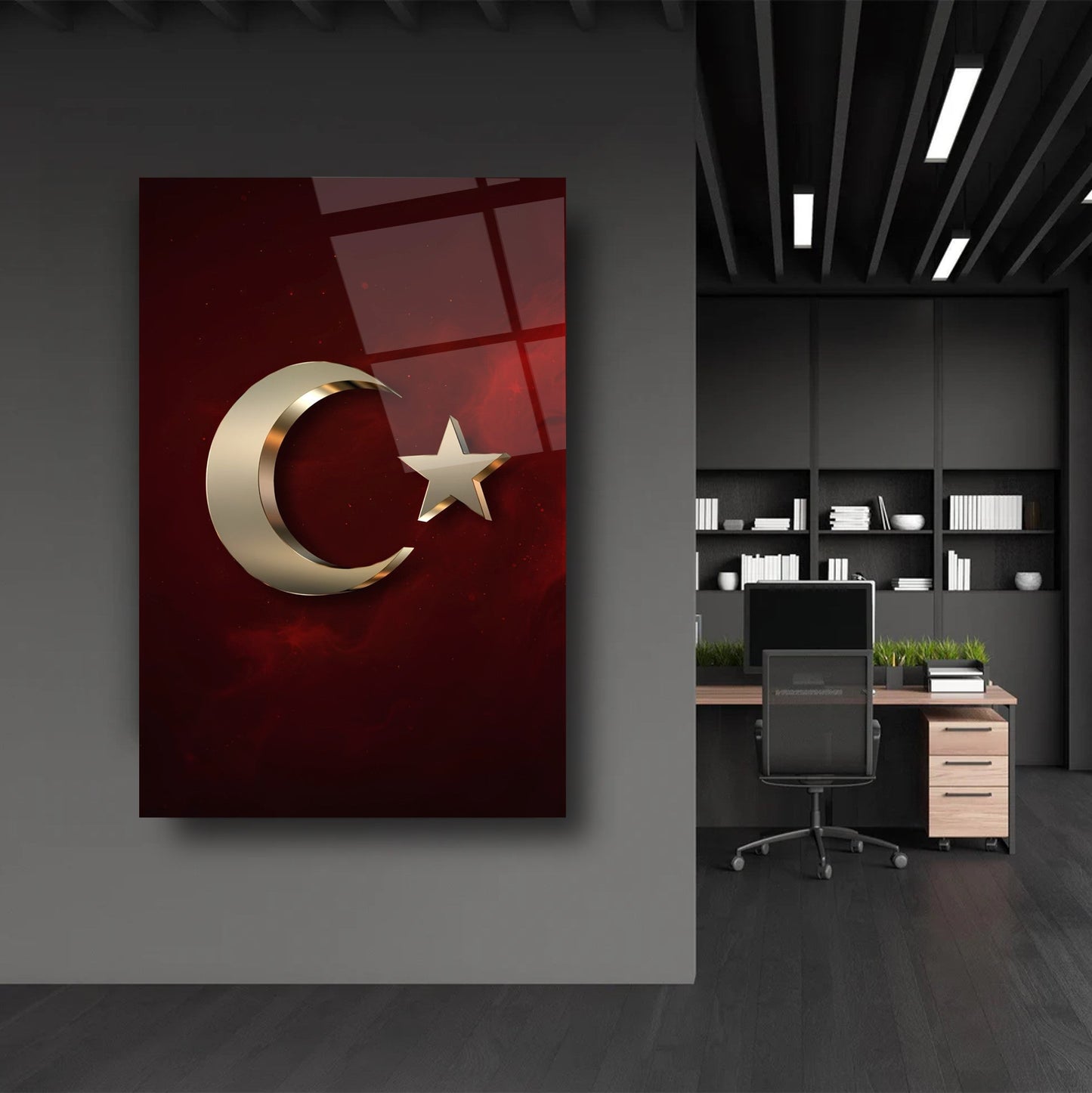 Gold Detaylı Bayrak Cam Tablo