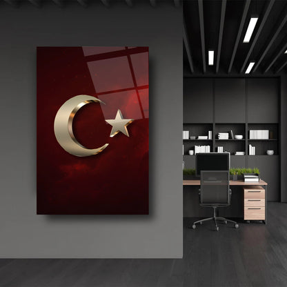 Gold Detaylı Bayrak Cam Tablo