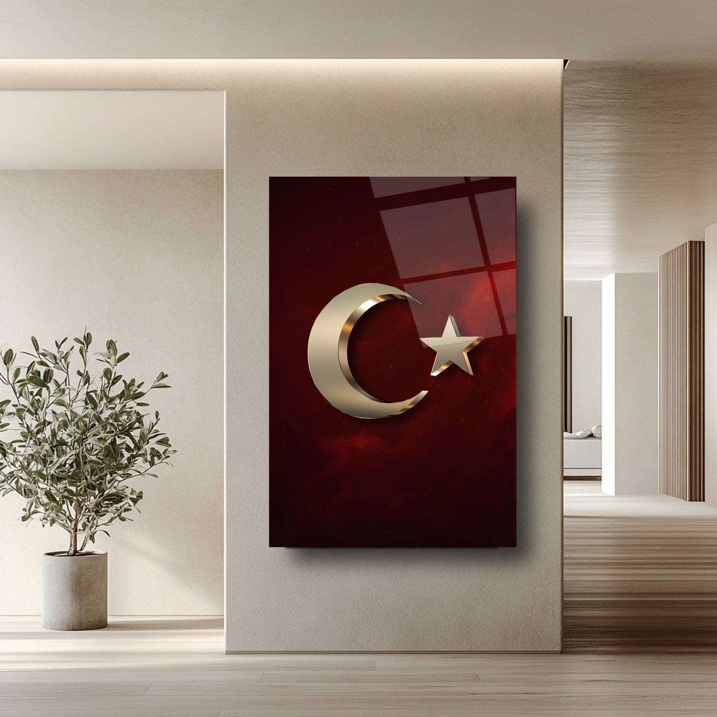 Gold Detaylı Bayrak Cam Tablo