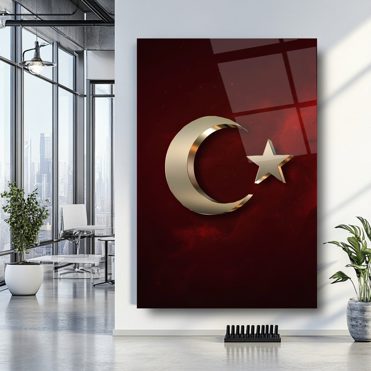 Gold Detaylı Bayrak Cam Tablo