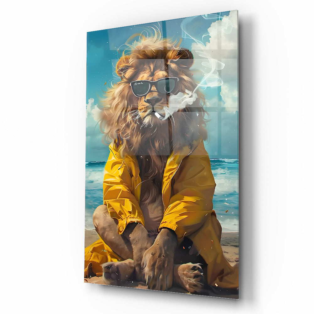 Gözlüklü Aslan Cam Tablo