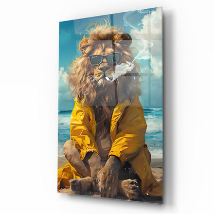 Gözlüklü Aslan Cam Tablo