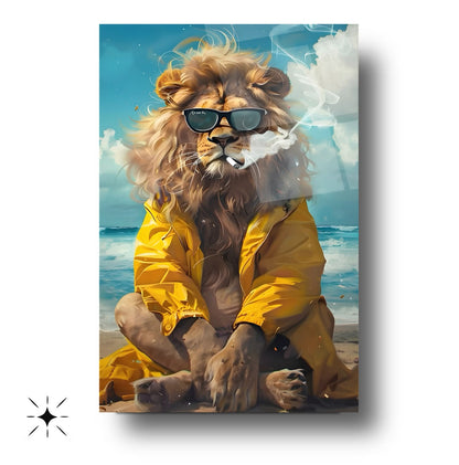 Gözlüklü Aslan Cam Tablo
