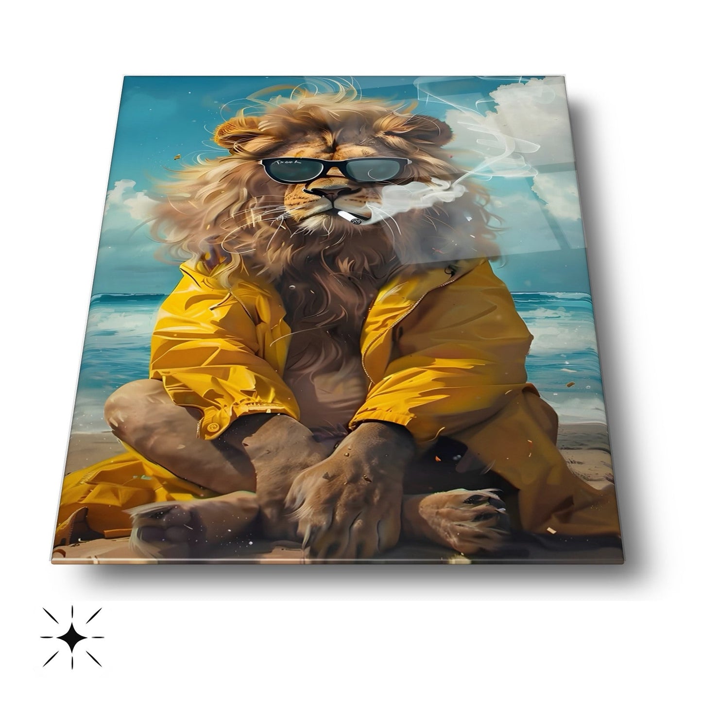 Gözlüklü Aslan Cam Tablo