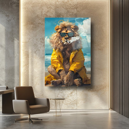 Gözlüklü Aslan Cam Tablo