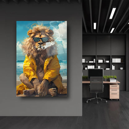 Gözlüklü Aslan Cam Tablo