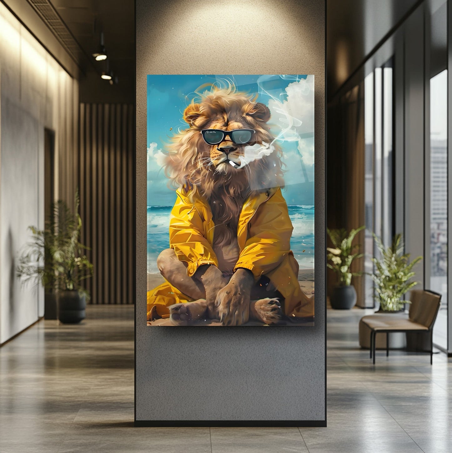 Gözlüklü Aslan Cam Tablo