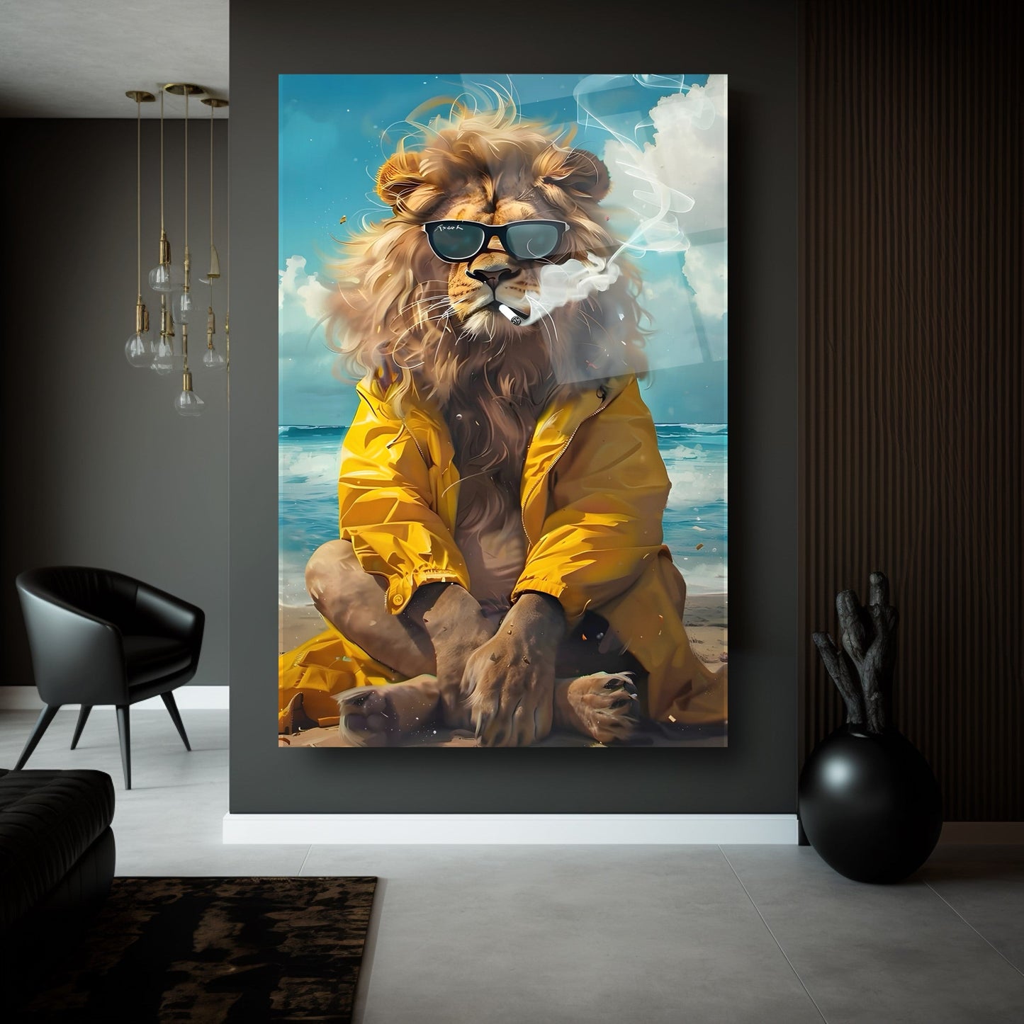 Gözlüklü Aslan Cam Tablo