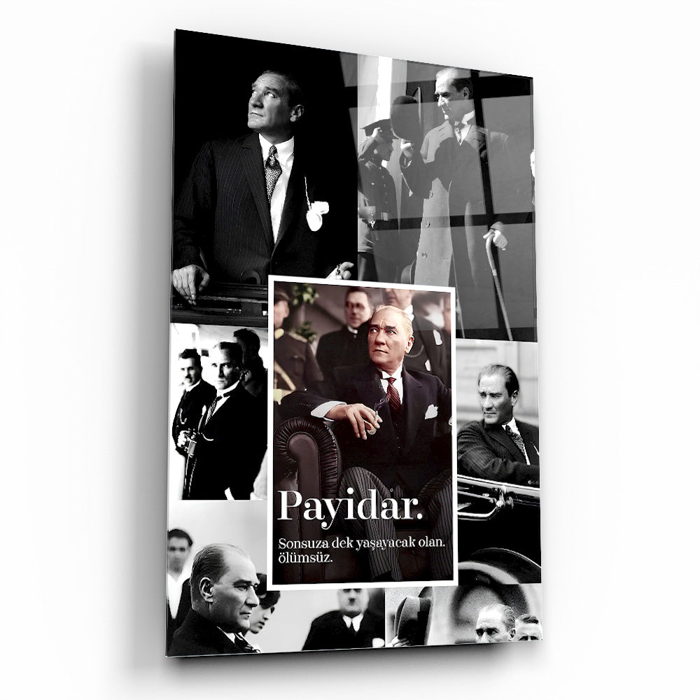 Atatürk Fotografları Kolaj Tasarım Cam Tablo