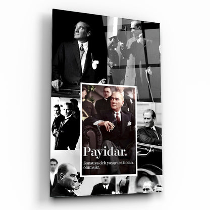 Atatürk Fotografları Kolaj Tasarım Cam Tablo