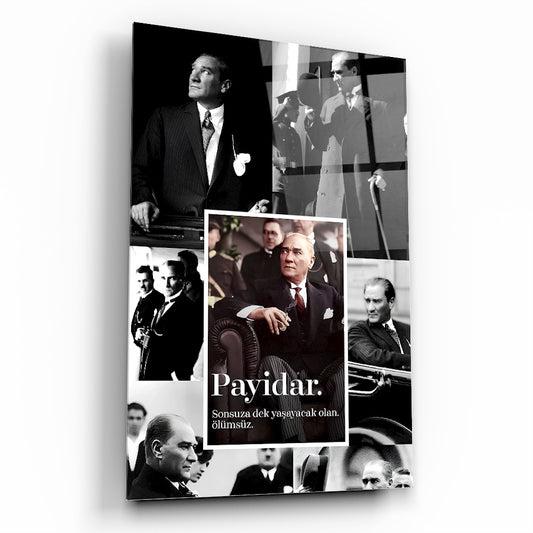 Atatürk Fotografları Kolaj Tasarım Cam Tablo