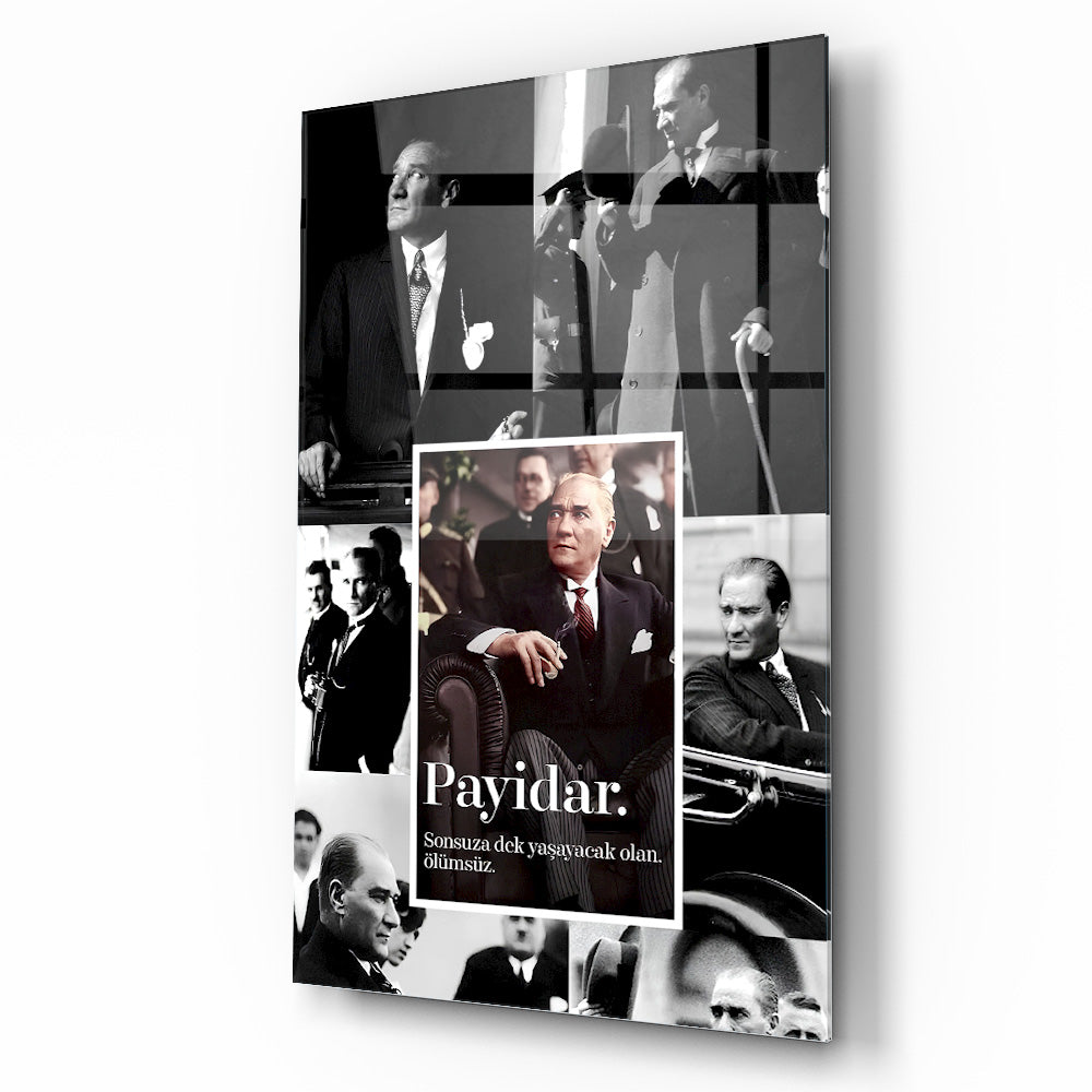 Atatürk Fotografları Kolaj Tasarım Cam Tablo