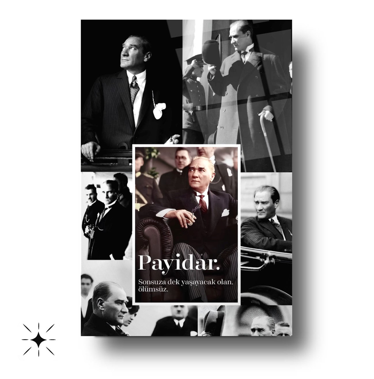 Atatürk Fotografları Kolaj Tasarım Cam Tablo