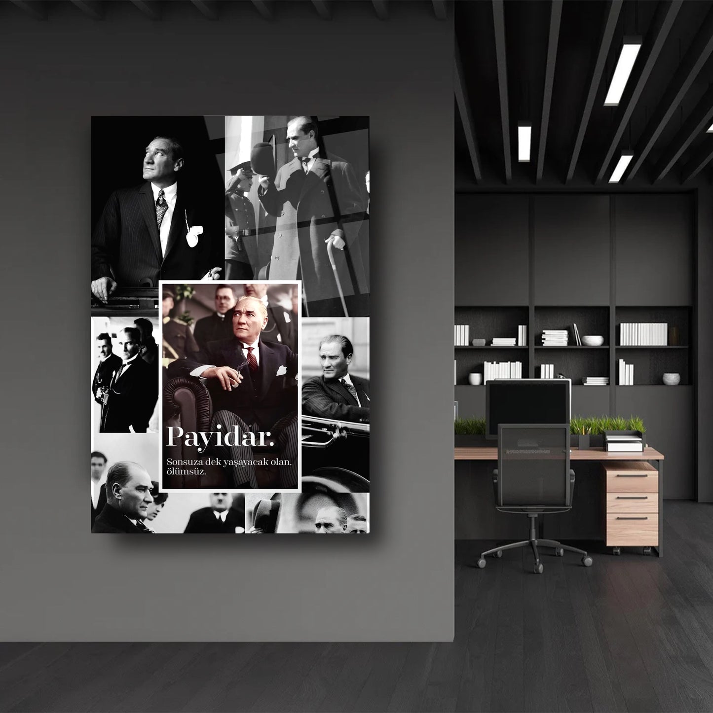 Atatürk Fotografları Kolaj Tasarım Cam Tablo