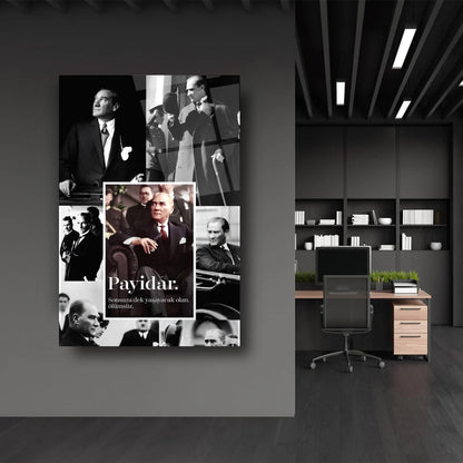 Atatürk Fotografları Kolaj Tasarım Cam Tablo