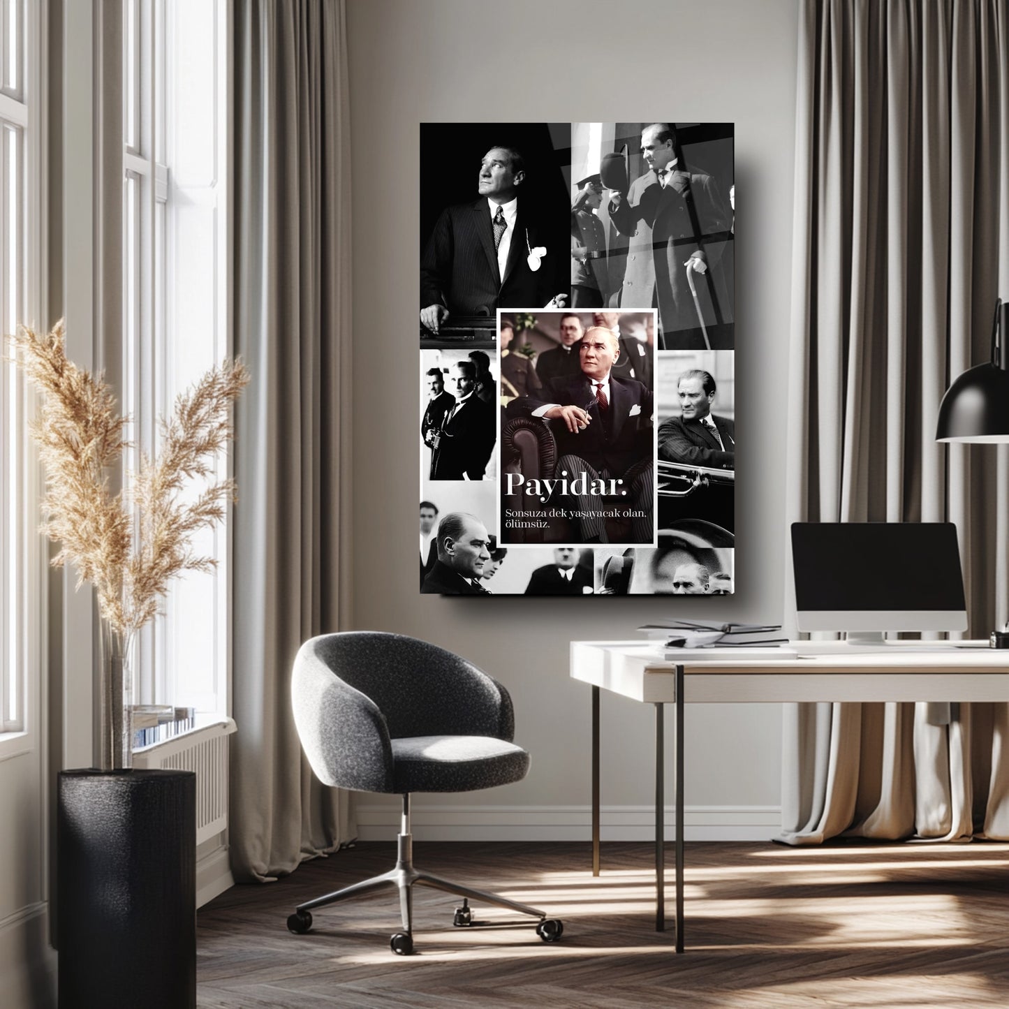 Atatürk Fotografları Kolaj Tasarım Cam Tablo