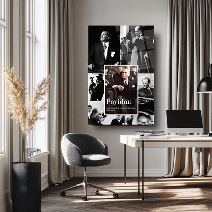 Atatürk Fotografları Kolaj Tasarım Cam Tablo