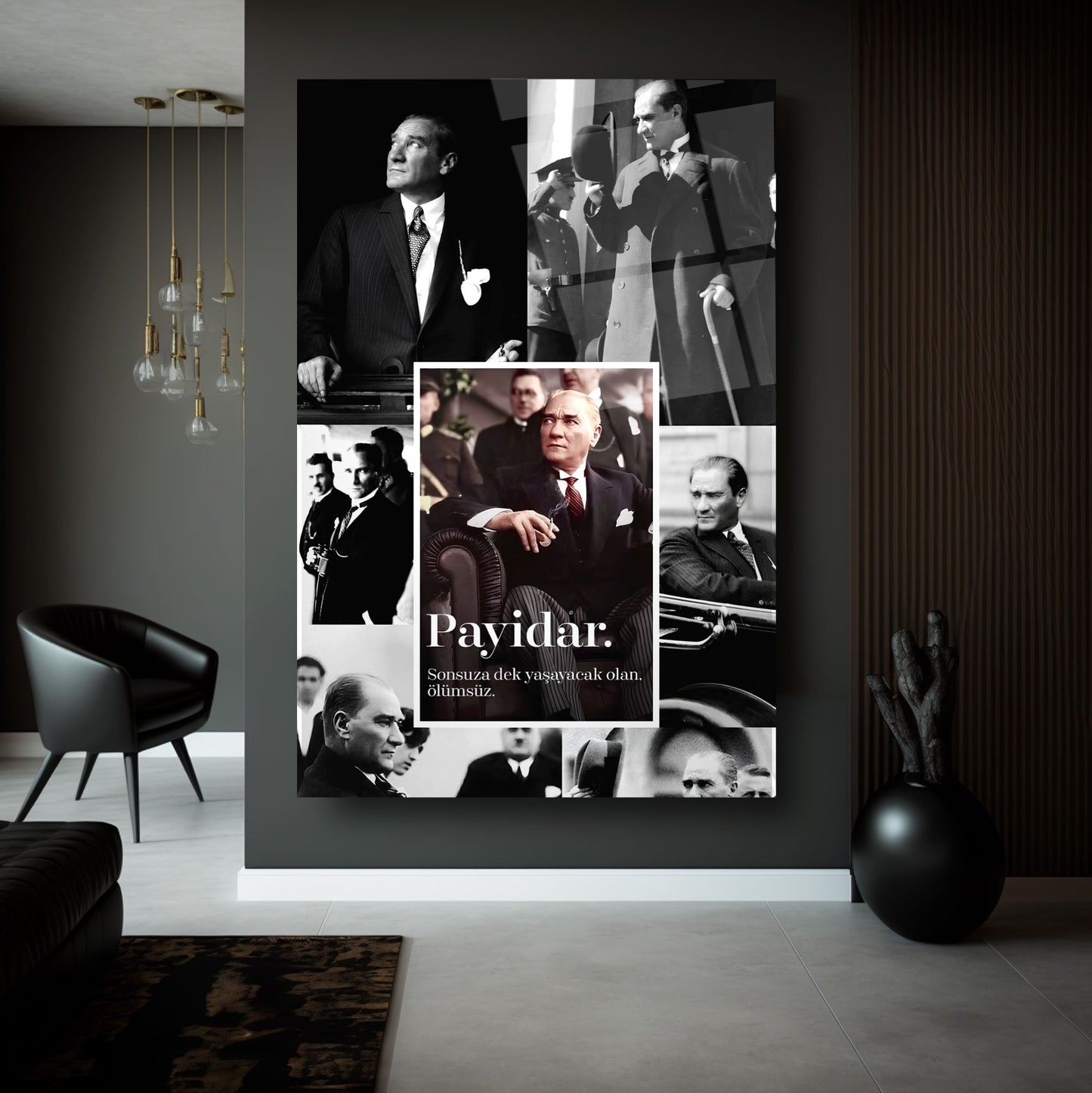 Atatürk Fotografları Kolaj Tasarım Cam Tablo
