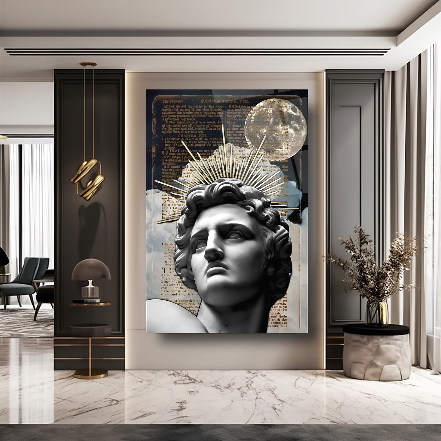 Gold Detay Heykel Cam Tablo