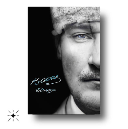 Mavi Gözlü Atatürk Cam Tablo